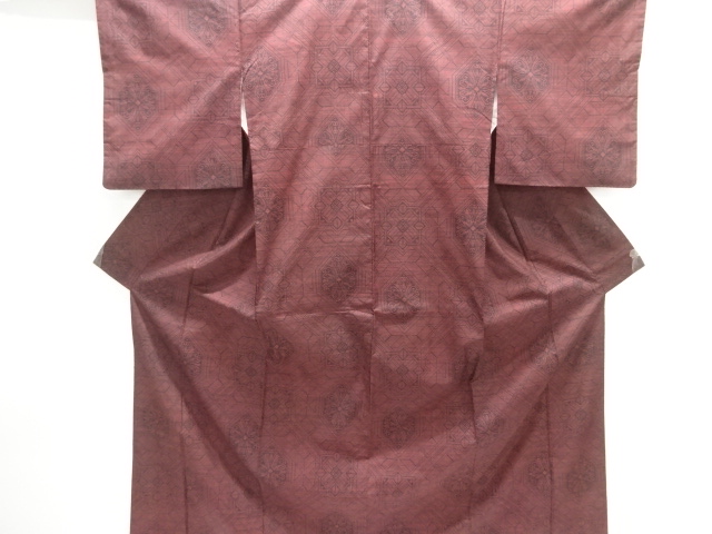 JAPANESE KIMONO / DORO OSHIMA TSUMUGI / WOVEN GEOMETRIC / 5MARUKI